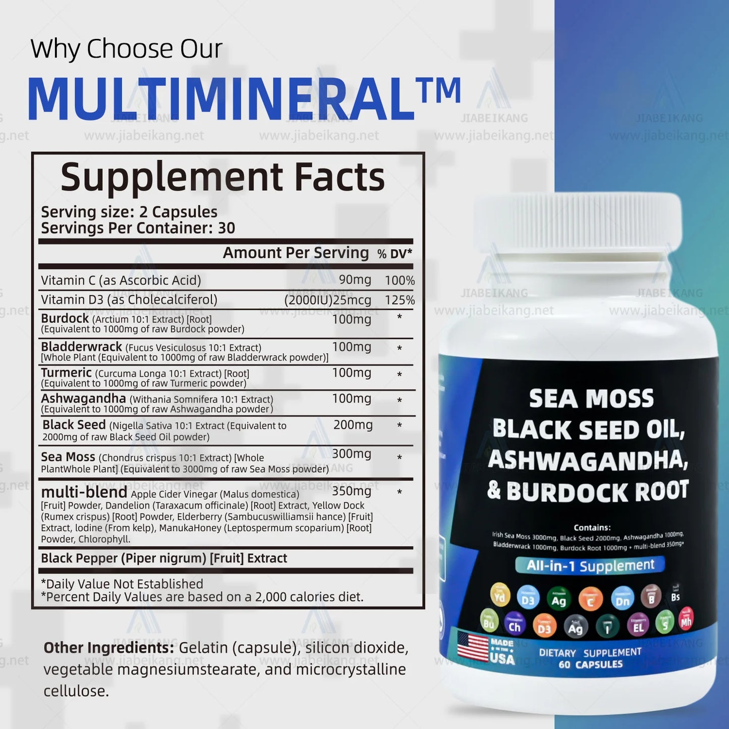 Effective formula ready stock wholesale private label sea moss ashwagandha black seed oil multivitamin seamoss pills capsules