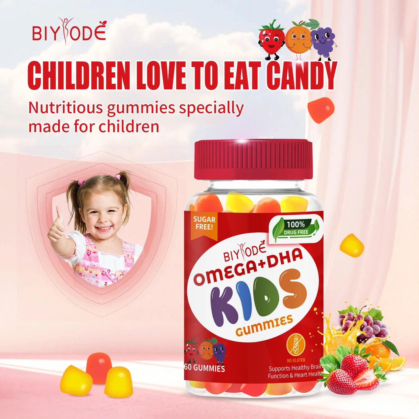 Jiabeikang Factory Kids Supplements Omega 3 6 9 Vitamin C D Brain Function Heart Eyes Health Children Grow Taller DHA Gummies