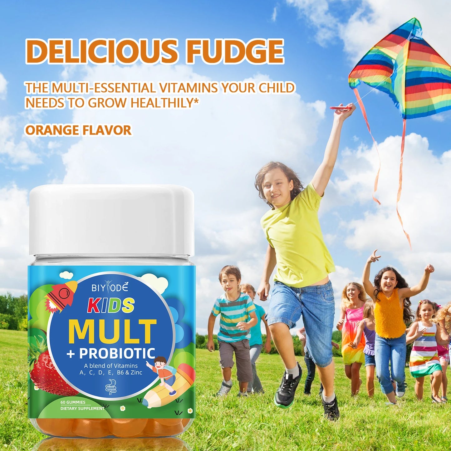 OEM ODM custom multivitamin supplement kids probiotics multi vitamin A C D E Zinc gastrointestinal immune health child gummies