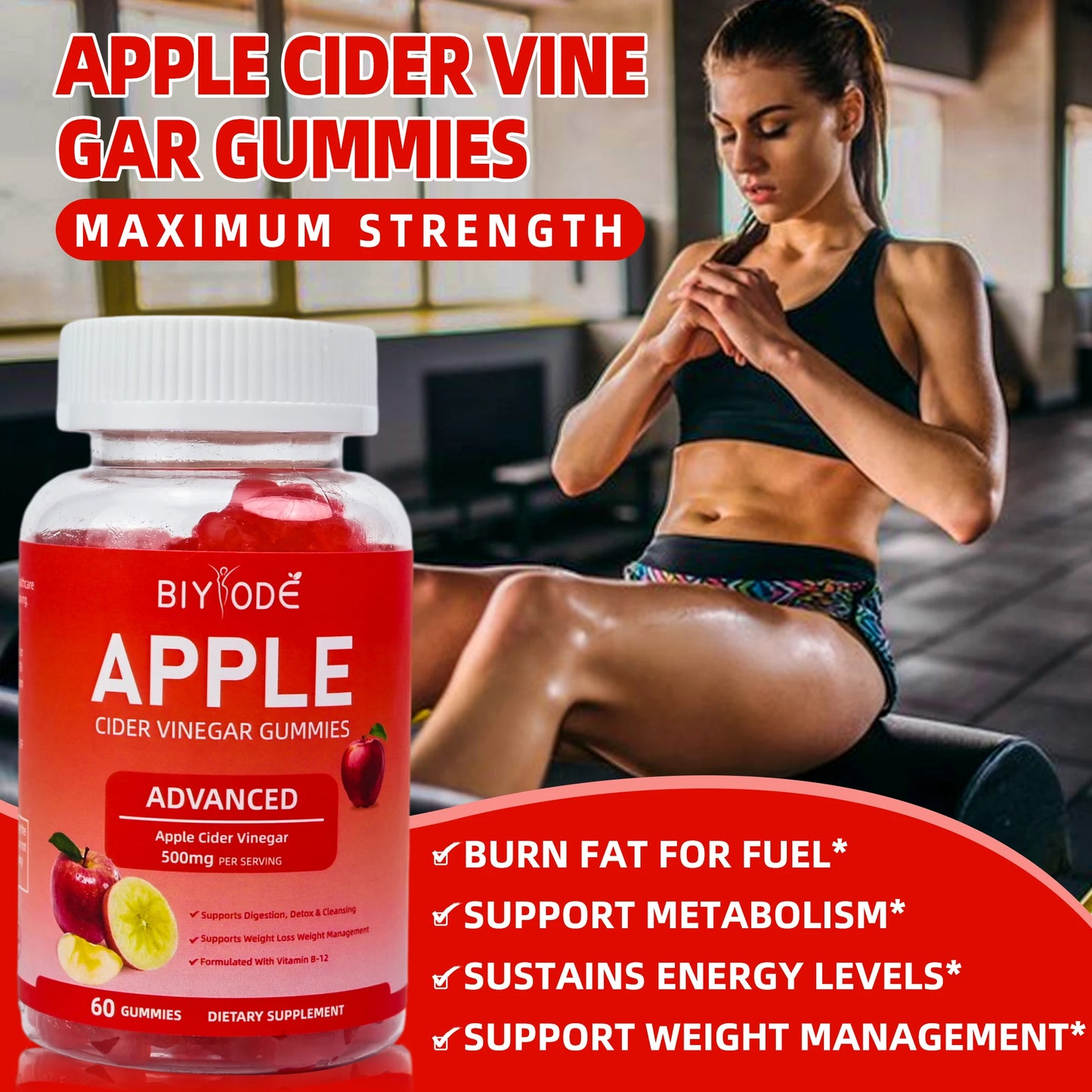 OEM L Carnitine Supplement Health 1000mg Vegan Apple Cider Vinegar Vitamin Gummies