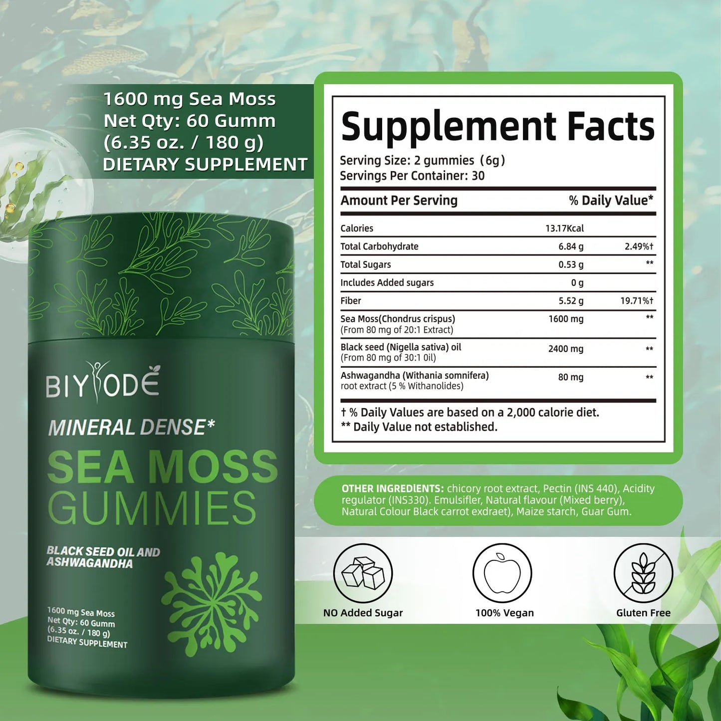 Certificate Manufacturer NSF HALAL COA GMP Wholesale Sea-moss Gummy Health Care Supplements Sea Moss Gummies