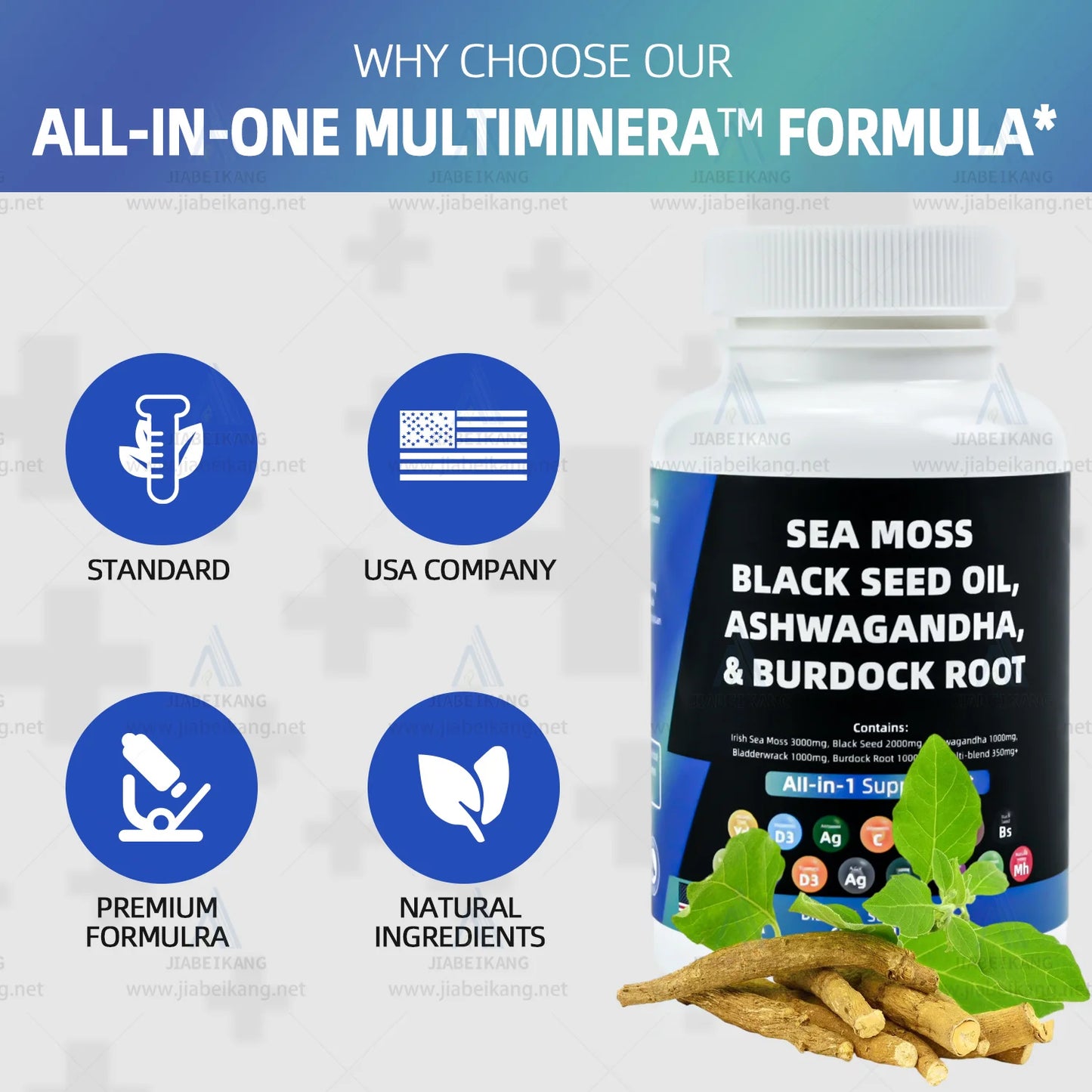 Effective formula ready stock wholesale private label sea moss ashwagandha black seed oil multivitamin seamoss pills capsules