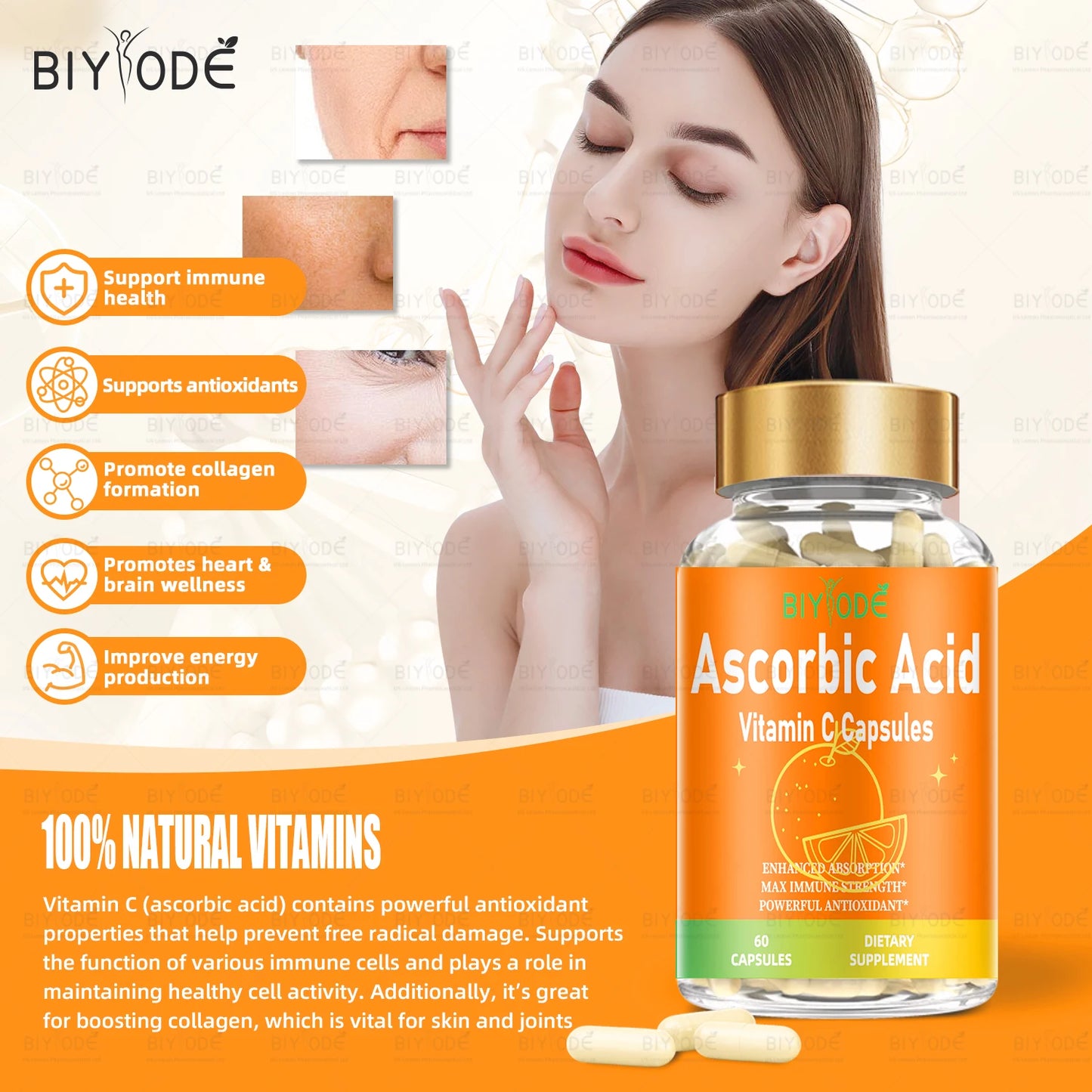 biyode effective formula ready stock fast shipping wholesale vitamins and supplements ascorbic acid vitamin c halal capsules