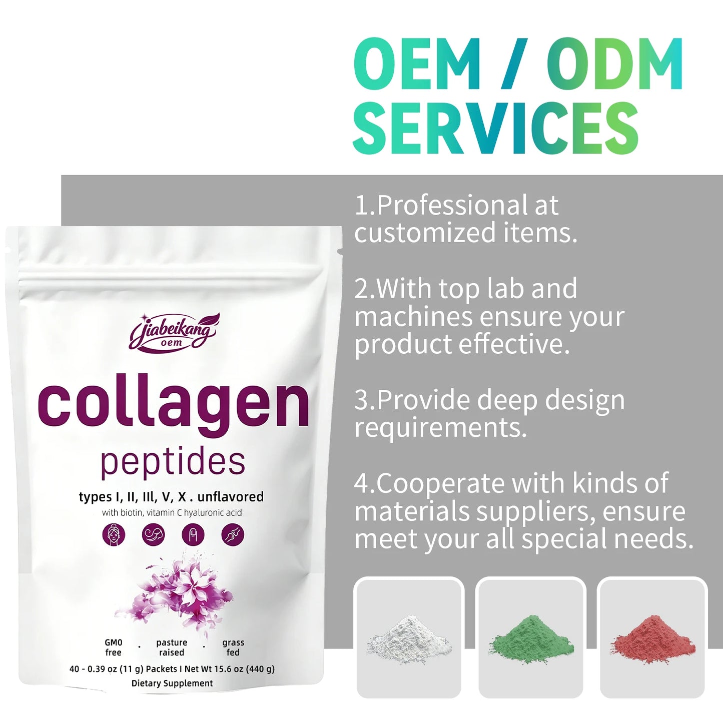 Multi Collagen Peptides Powder Type I II III V X Hydrolyzed Collagen with Vitamin C Biotin Hyaluronic Acid Dietary Supplement