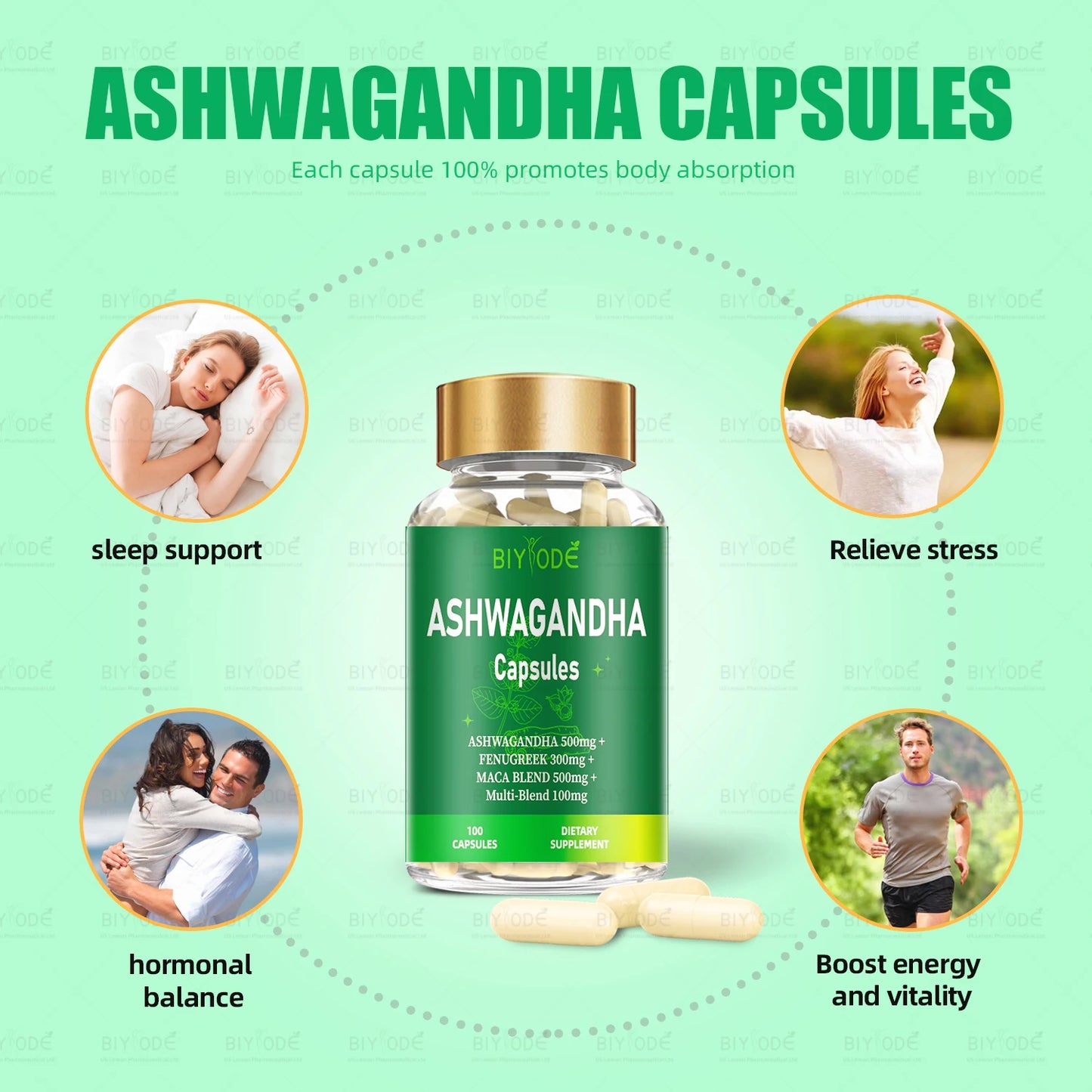 biyode effective formula ready stock wholesale herbal maca ashwagandha extract deep sleep dietary supplement ashwagandha capsule