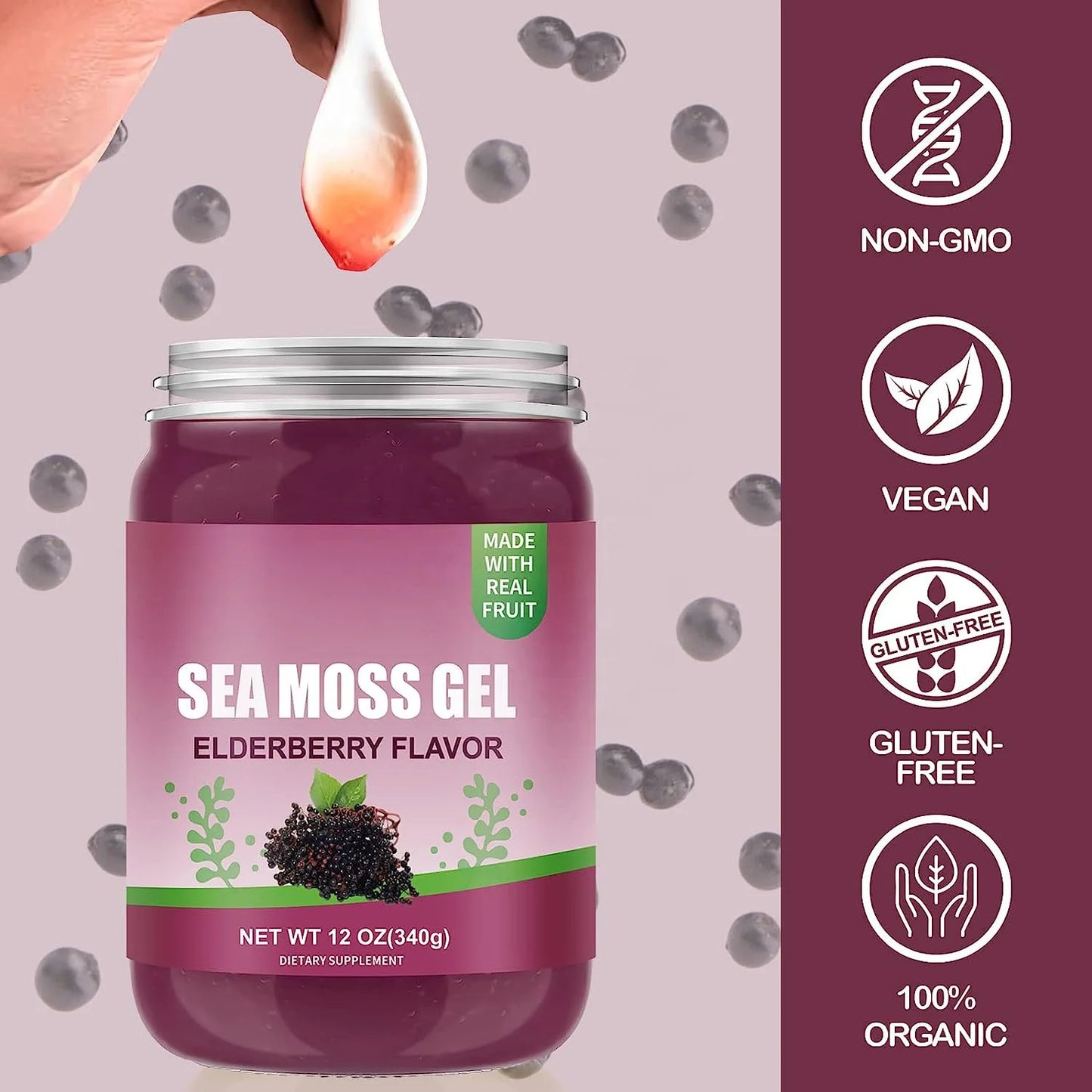 OEM Organic Natural Sea Moss Gel Elderberry Flavor slimming Hair and Skin Support Jam