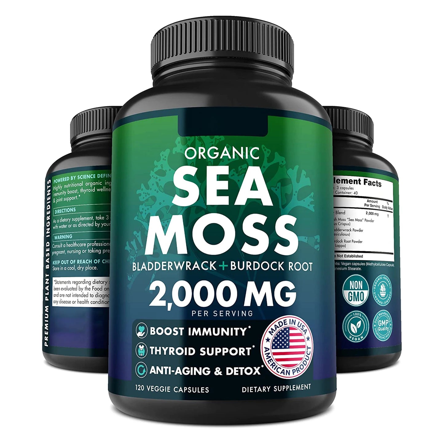 organic sea moss capsules detox immunity supply seamoss bladderwrack burdock slimming supplement