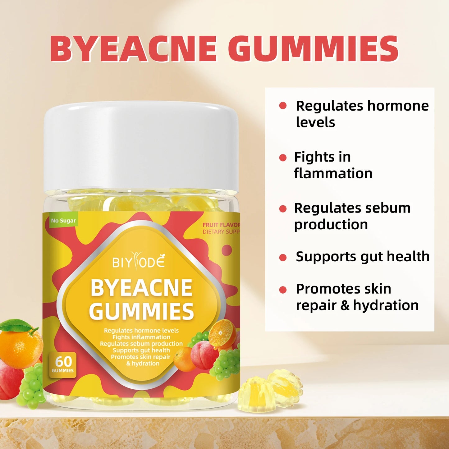 Biyode Wholesale Health and Beauty Supplements Skin Smooth Bye Acne Gummies