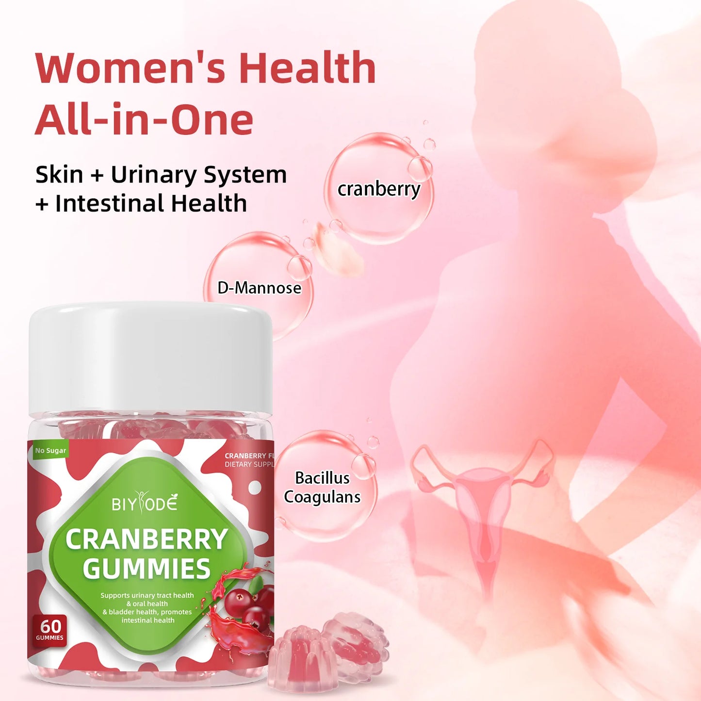 Biyode Wholesale Healthcare Supplements Support Urinary Tract Oral Intestinal Health Cranberry Gummies