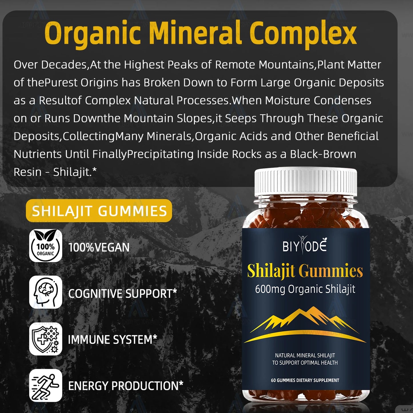 600mg Original Pure Himalayan Increases Energy Immune Support Herbal Health Supplement Shilajit Gummies