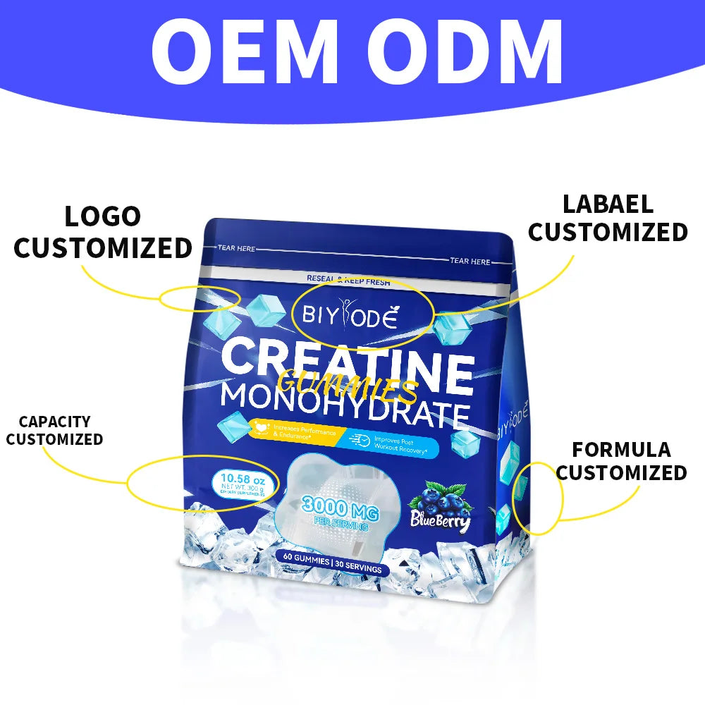 OEM ODM Private Label Creatine Monohydrate Gummies Factory Supply Vegan Energy Supplement for Muscle Growth Strength and Endurance GMP Certified Gluten Free Wholesale
