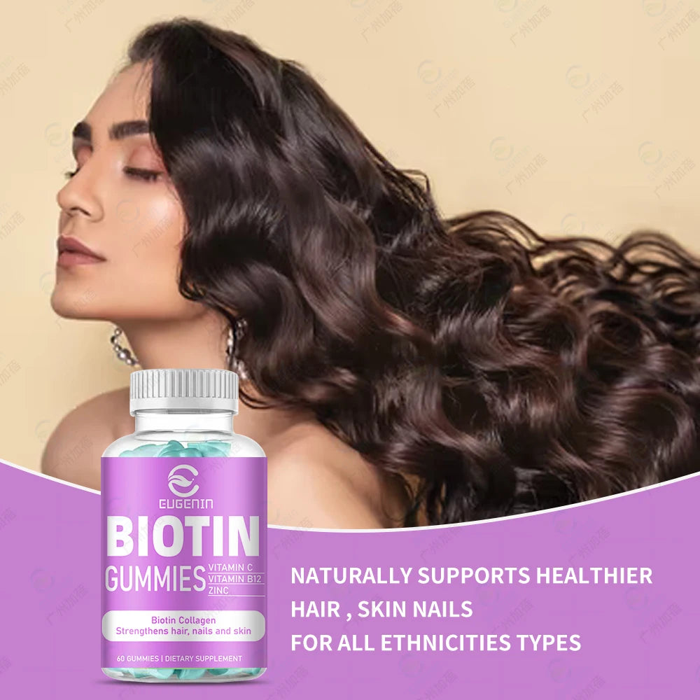 Halal Factory Vegan Sugar Free Hair Nails and Skin Growth Wholesale Vitamin c B12 Zin c Dietary Supplement Biotin Gummies