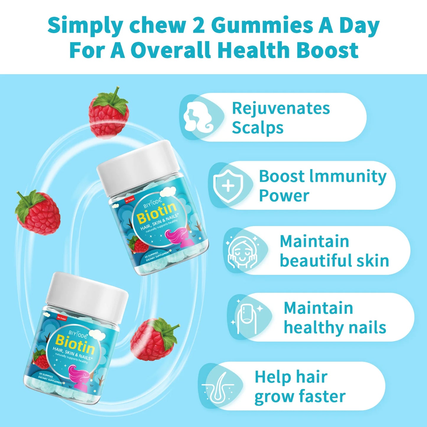 Ready Stock Fast Shipping Biotin Gummies Boost Immunity Power Skin Hair & Nail Health multi vitamin Supplement