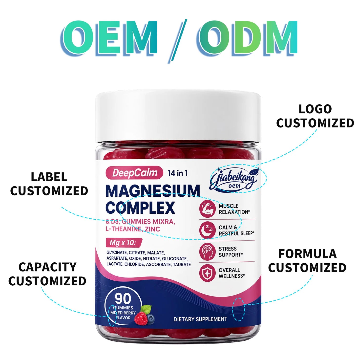 Magnesium Complex Gummies Vegan Sugar Free Mineral Supplement with D3 Zinc L Theanine Ashwagandha OEM ODM Private Label
