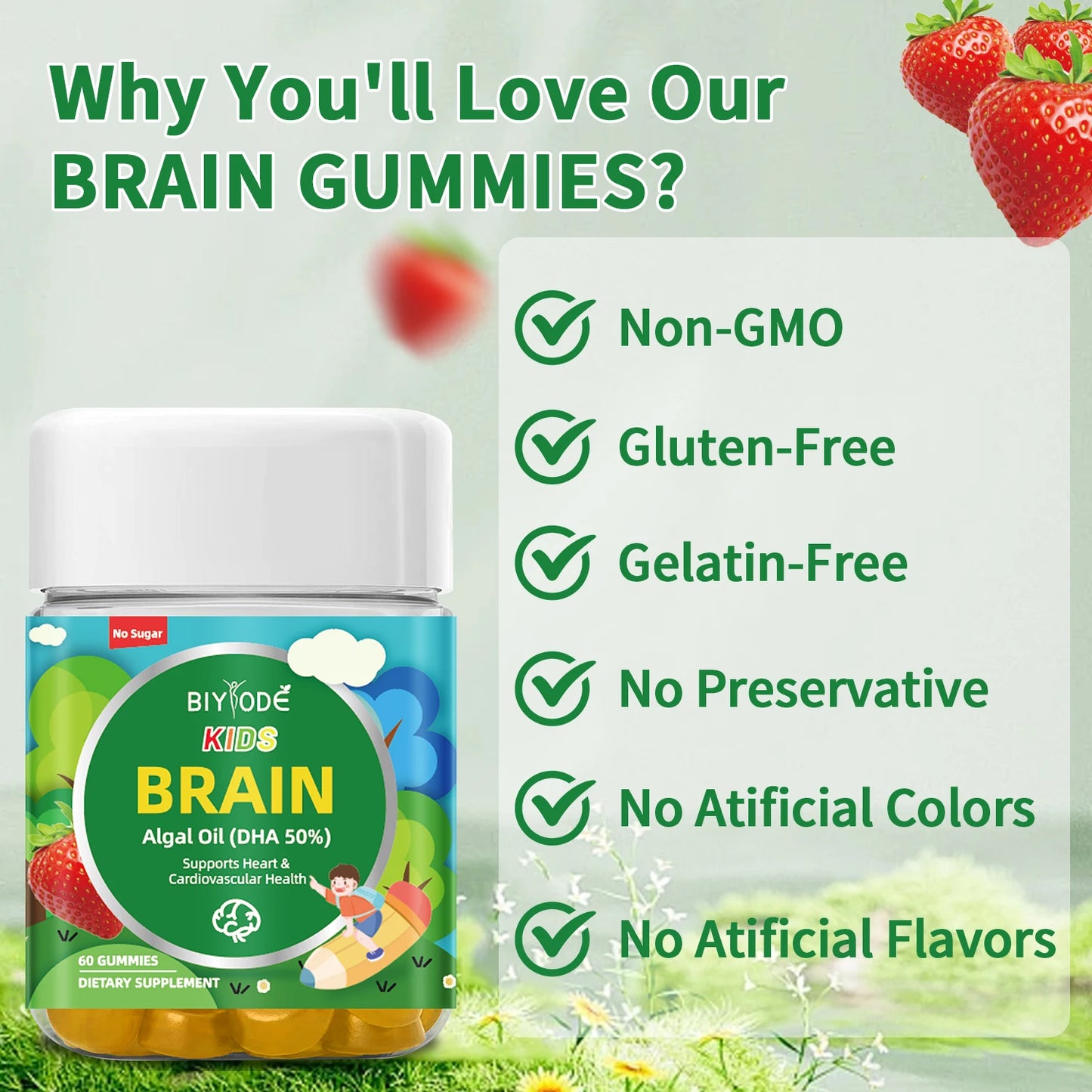 Kids nootropics brain supplement multivitamin suppplemt algal oil DHA gummies