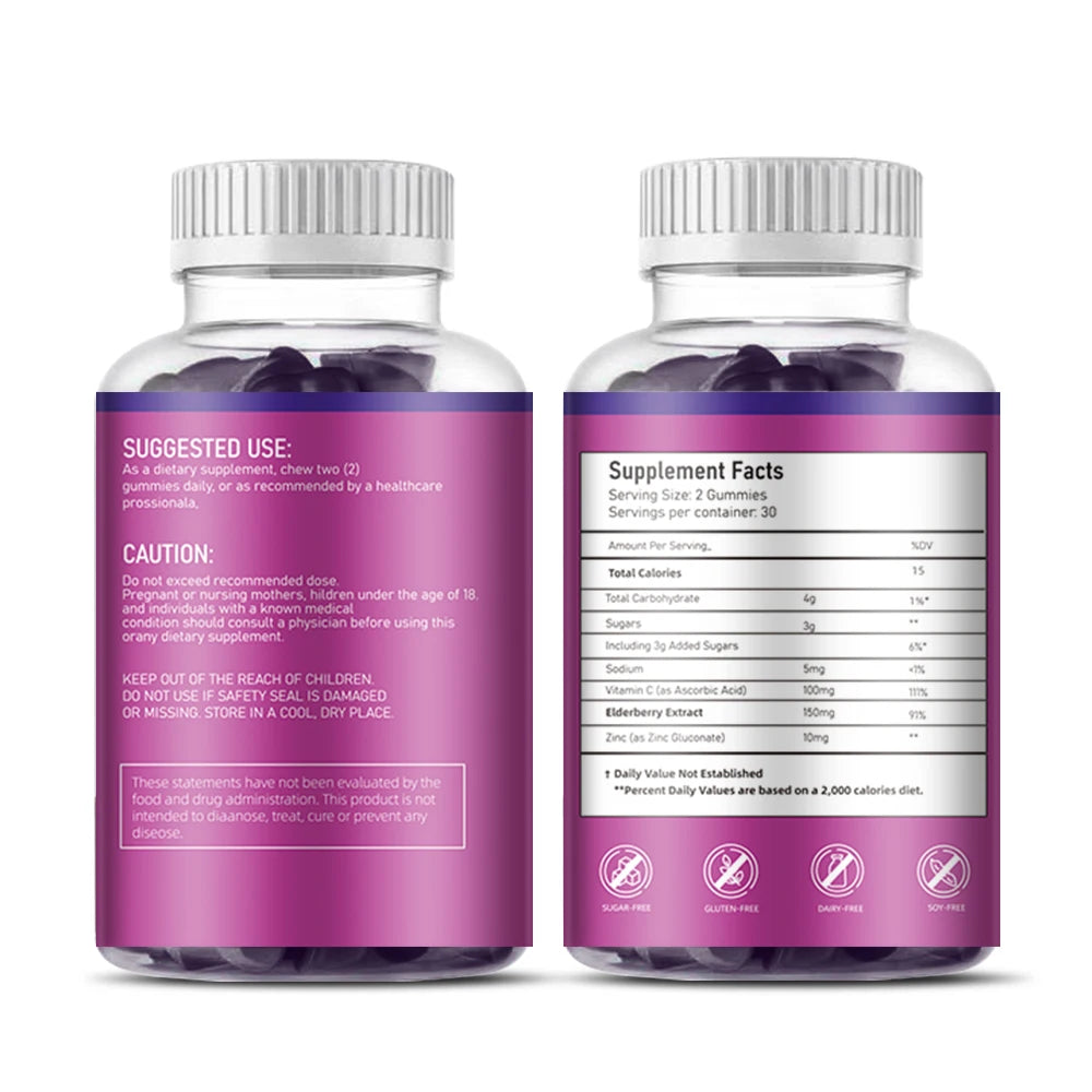 OEM ODM Private Label Elderberry Gummies Factory Supply Vegan Sugar Free Immune Support Supplement with Zinc and Vitamin C GMP Certified Gluten Free Wholesale