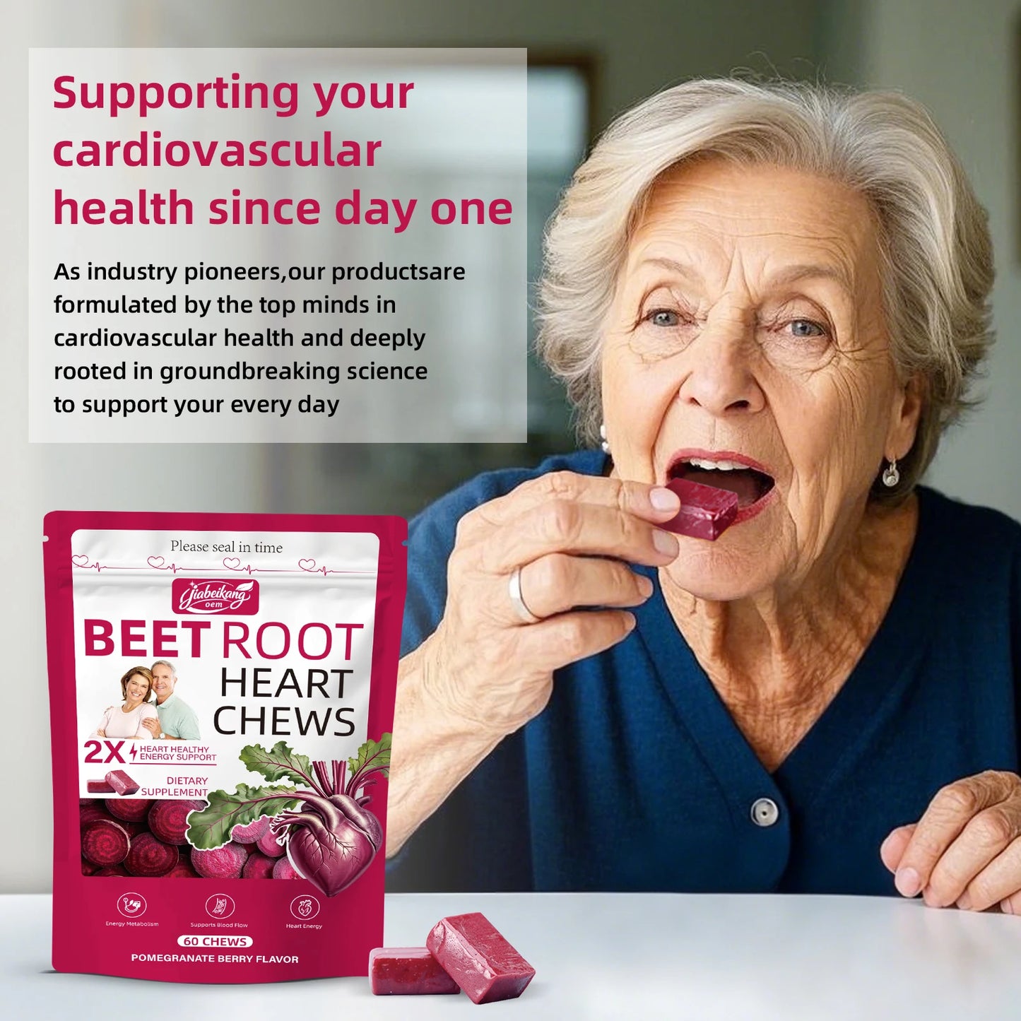 OEM Private Label Beet Root Heart Support Gummies with Grape Seed Extract 700mg Plant Based Antioxidant Chews Individually Wrapped Supplement