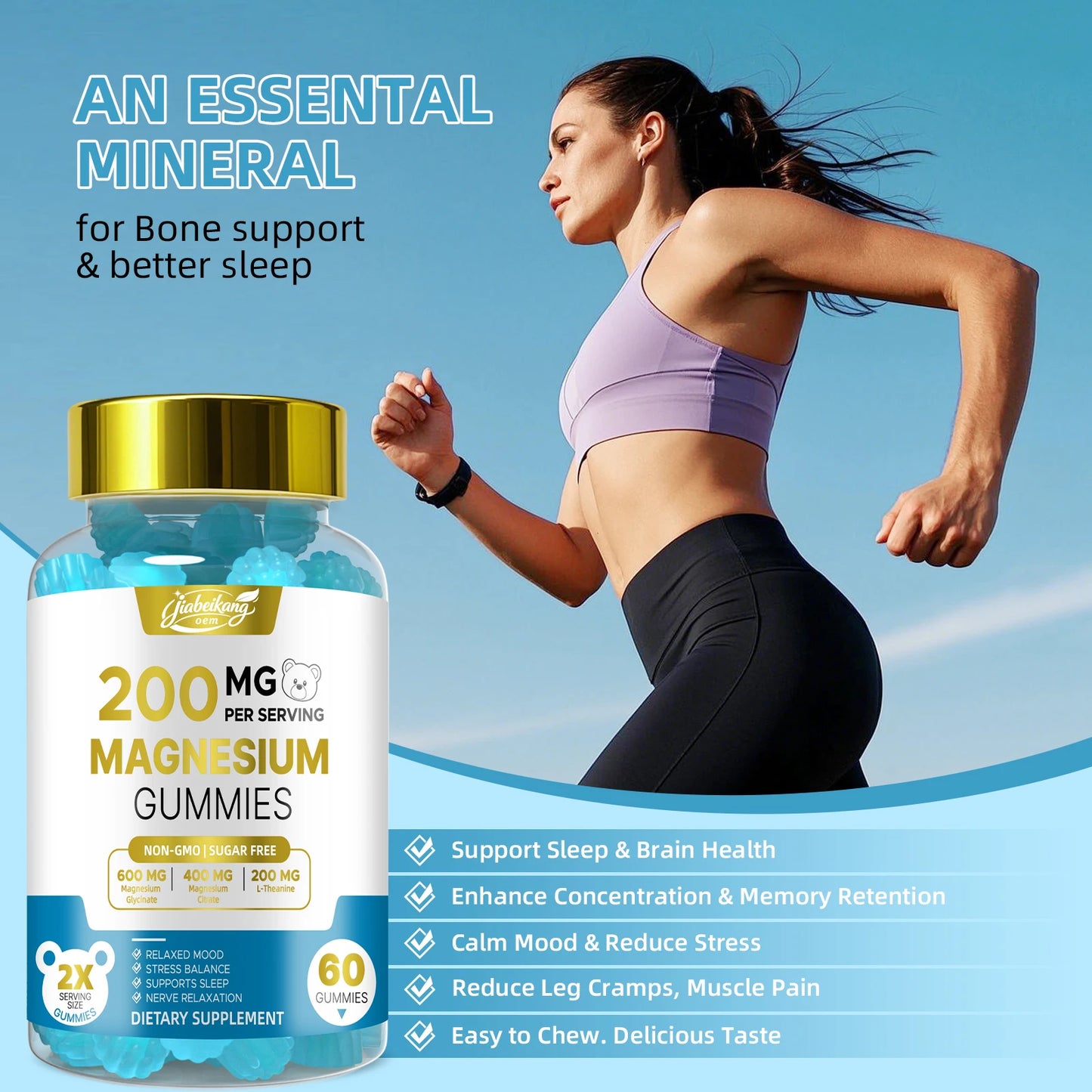 Bulk Magnesium Gummies 200mg – Calm Mood & Sleep Support Sugar Free Non-GMO Dietary Supplement