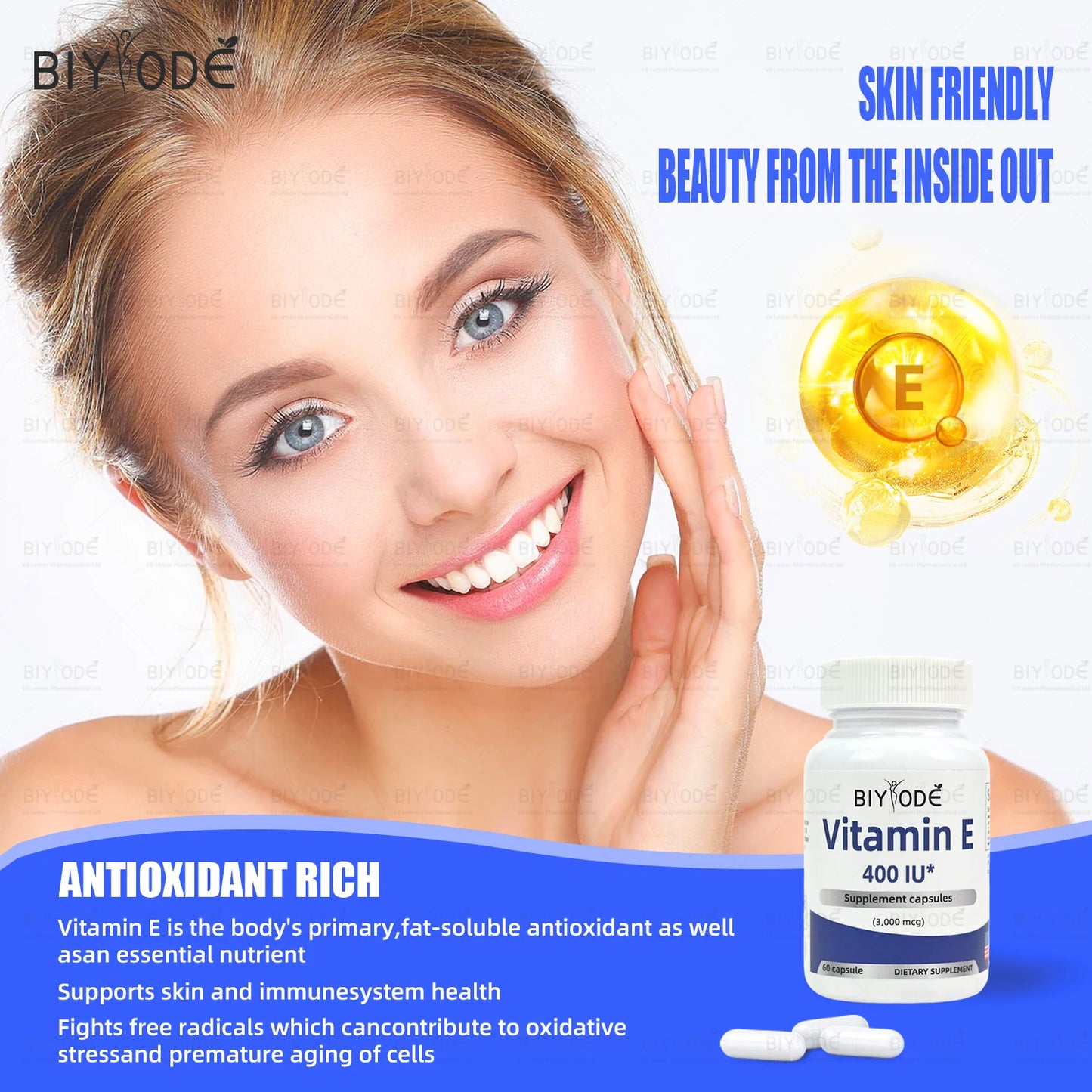 Wholesale Vitamins and Supplements Whiten Skin Get rid of acne Reduce spots Anti-oxidation Brain Heart Health Vitamin E Capsules