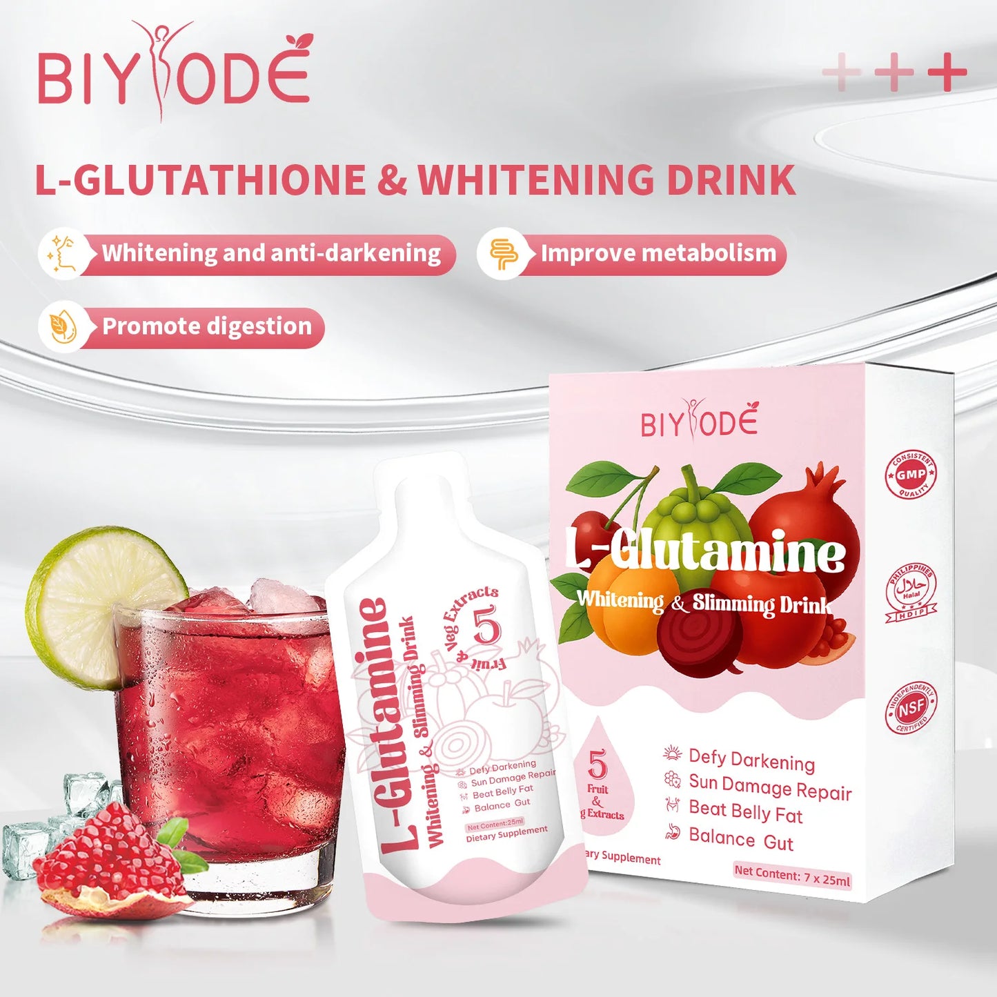 Wholesale L-Glutamine Whitening & Slimming Drink Functional Liquid Supplement for Global Brands