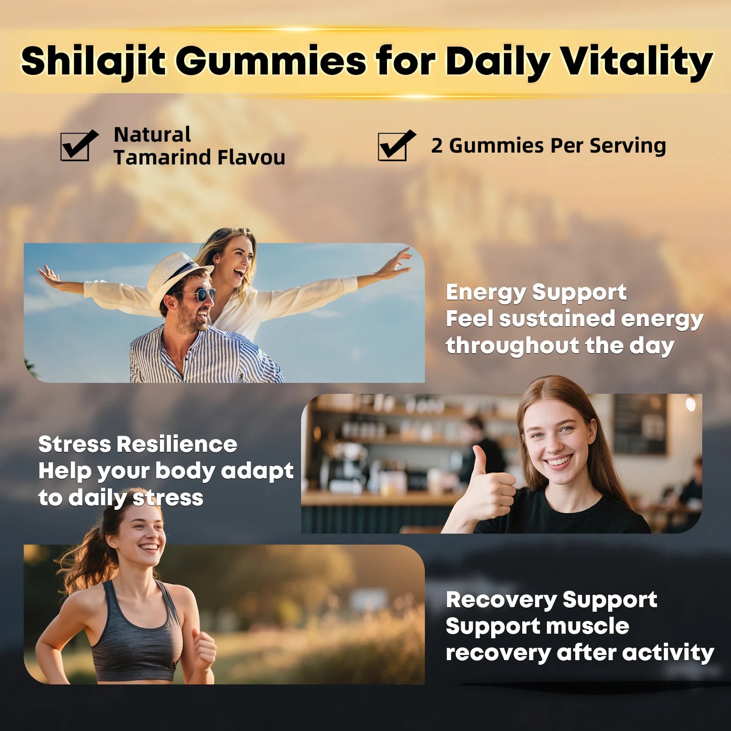 OEM Shilajit Gummies Energy Support Herbal Complex Gummies No Added Sugar Private Label Tamarind Flavor Pouch Packaging