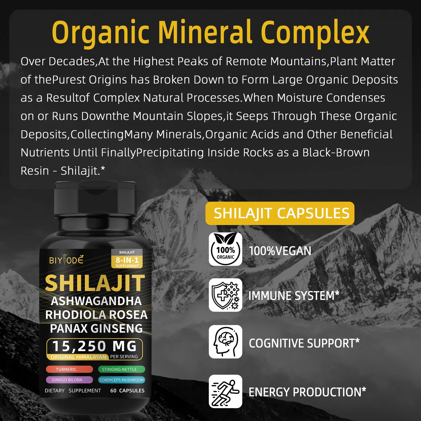 New good ready formula pure himalayan shilajit capsules with ashwagandha ginseng healthcare vitamin 8 in 1 energy supplement