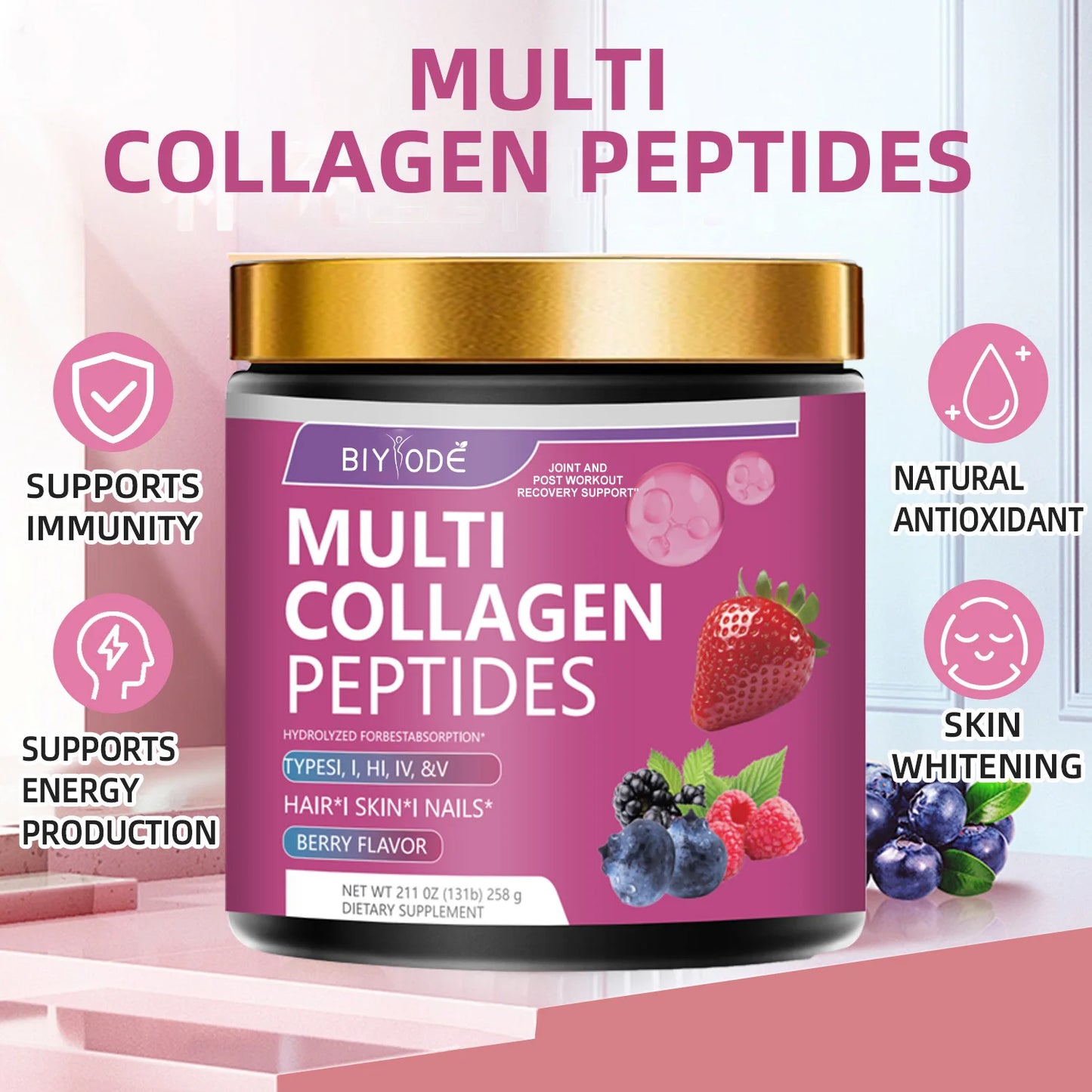 OEM ODM Private Label Multi Collagen Peptides Gummies Bottle Immune Support Custom Supplement Factory