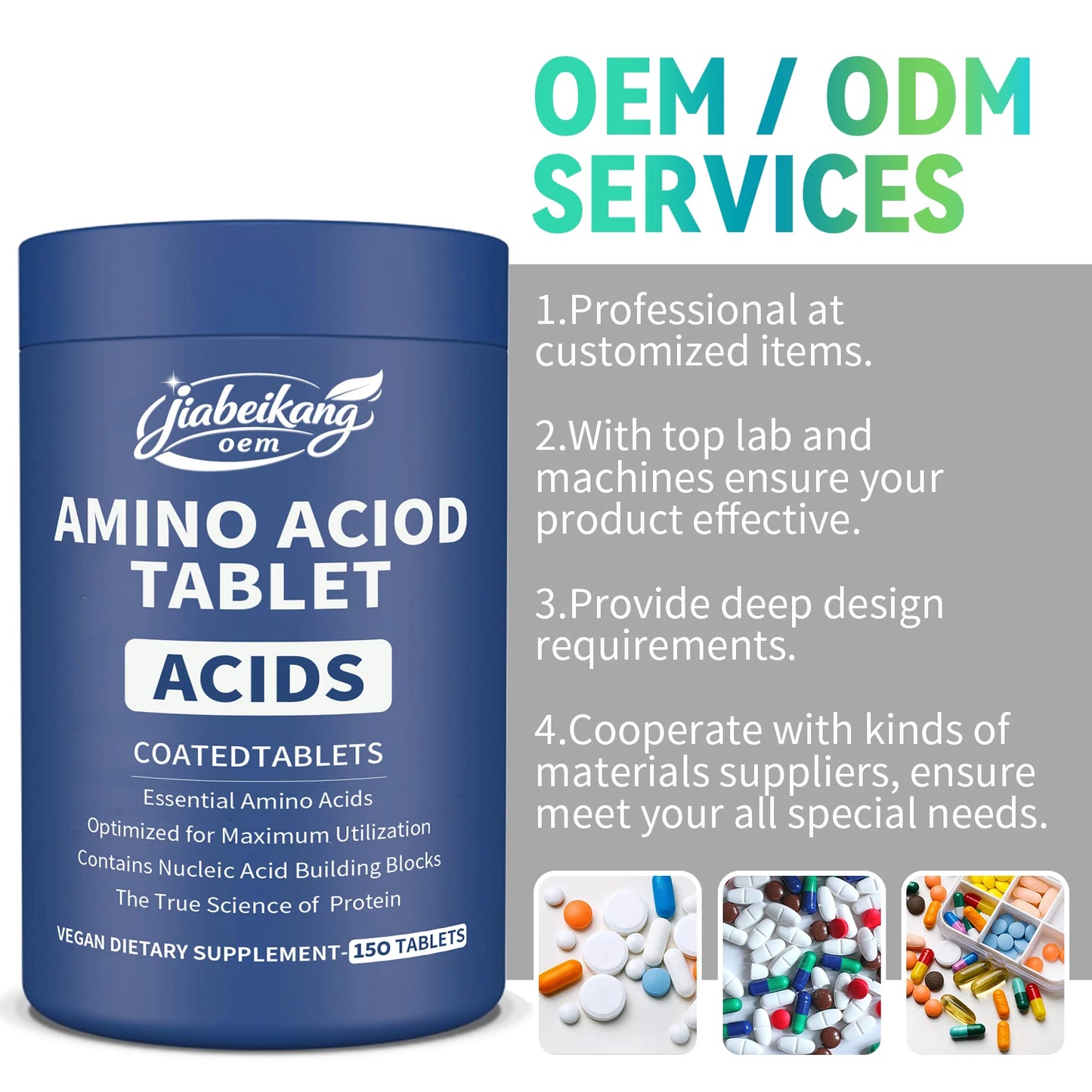 Custom Private Label Essential Amino Acid Tablets EAA Complex Supplement Gluten Free Sugar Free Keto Friendly Formula