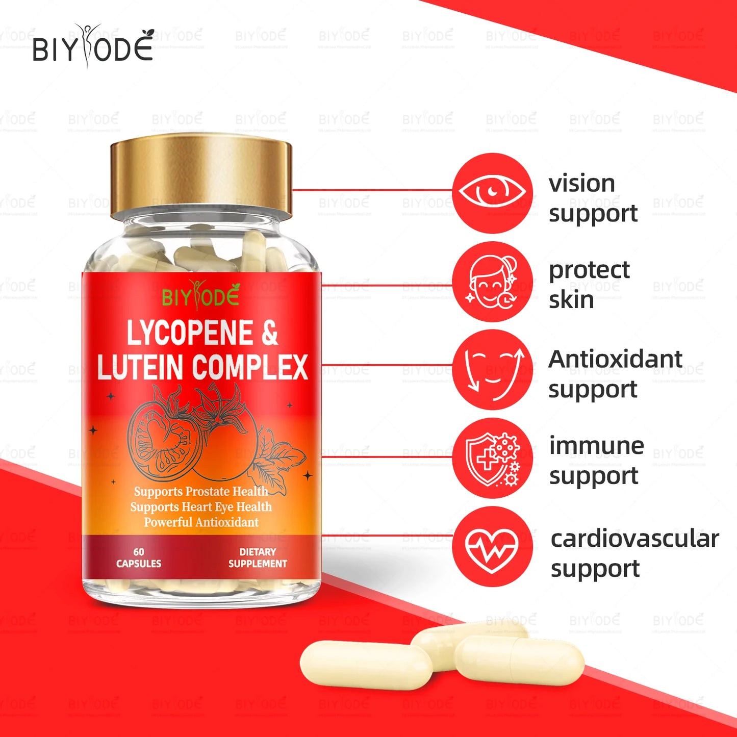 Jiabeikang Factory Wholesale vitamins cardiovascular and vision health supplements lycopene lutein 2 in 1 capsules