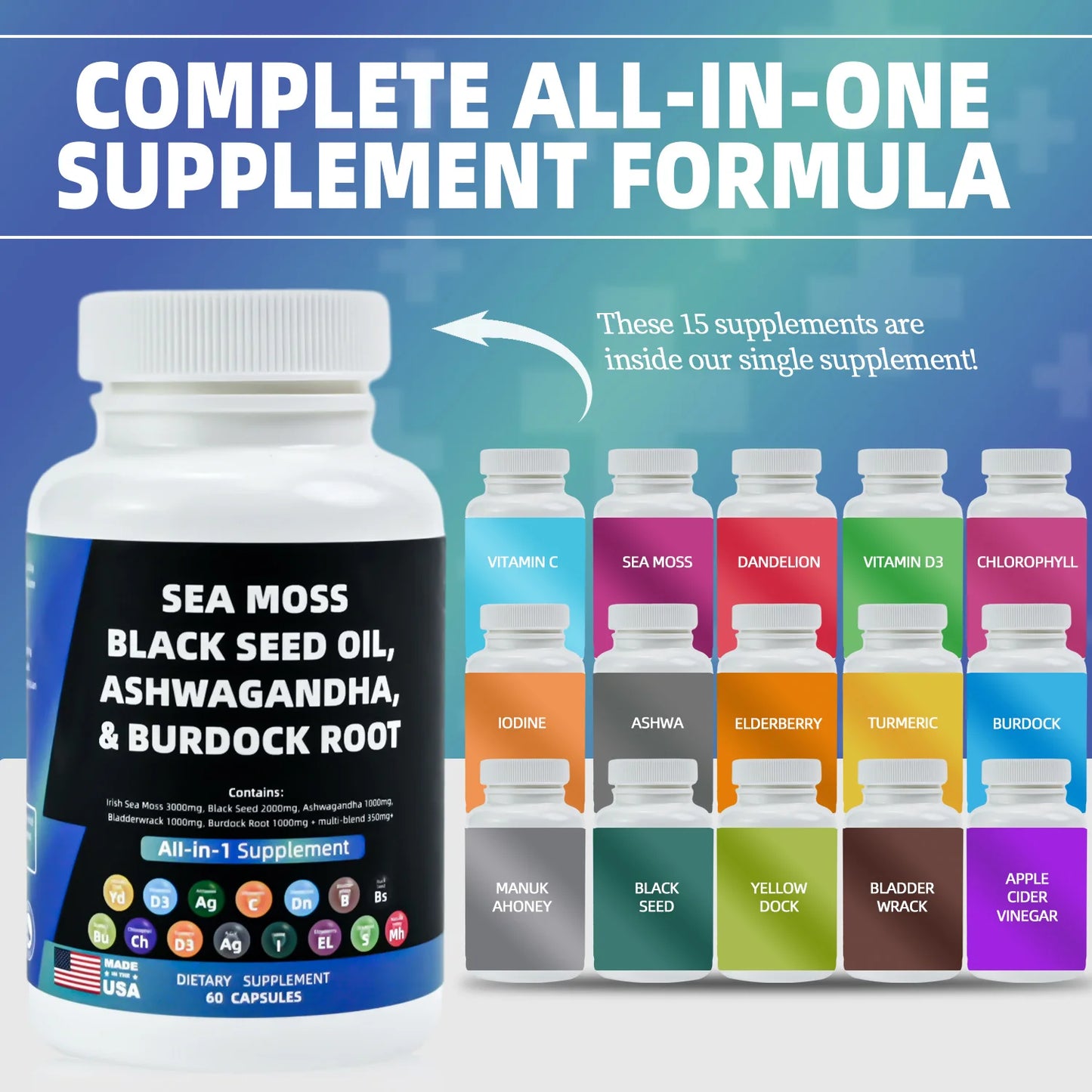 Effective formula ready stock wholesale private label sea moss ashwagandha black seed oil multivitamin seamoss pills capsules