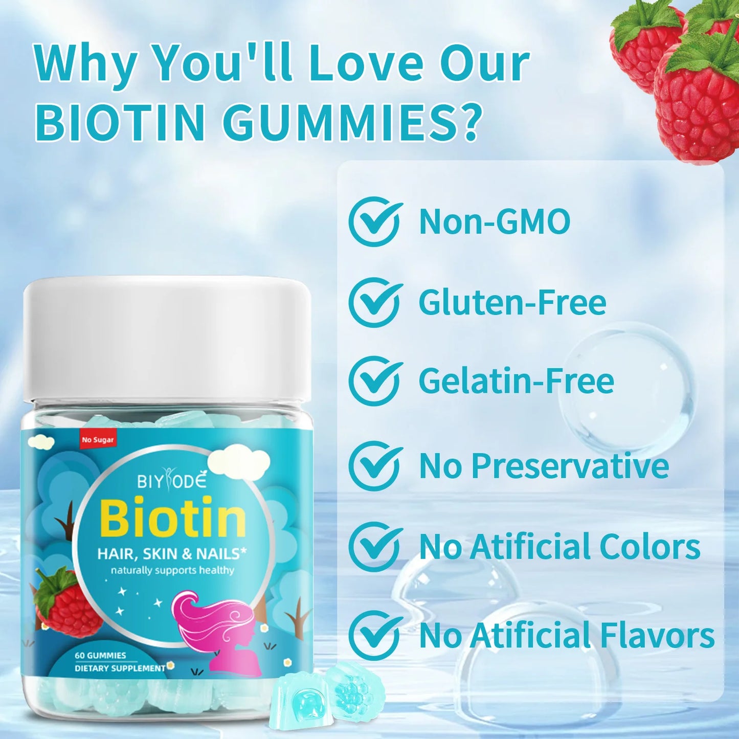 Ready Stock Fast Shipping Biotin Gummies Boost Immunity Power Skin Hair & Nail Health multi vitamin Supplement