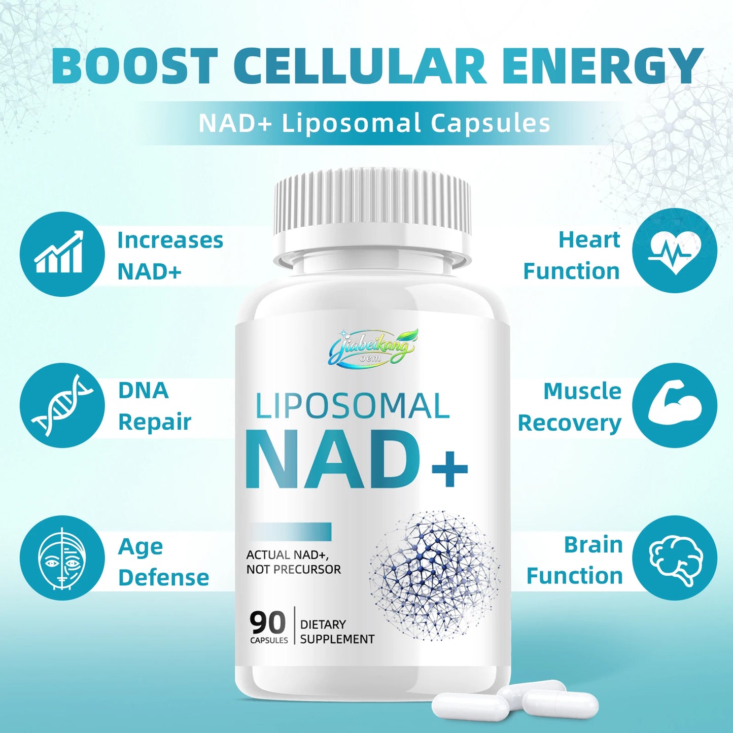 OEM Liposomal NAD+ Capsules High Absorption 1200mg NAD+ with Resveratrol Cellular Energy Support Private Label Supplement