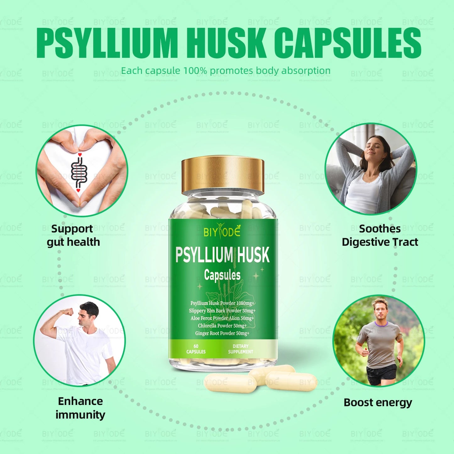 custom logo label supplement manufacturer Promotes intestinal health psyllium husk powder capsules