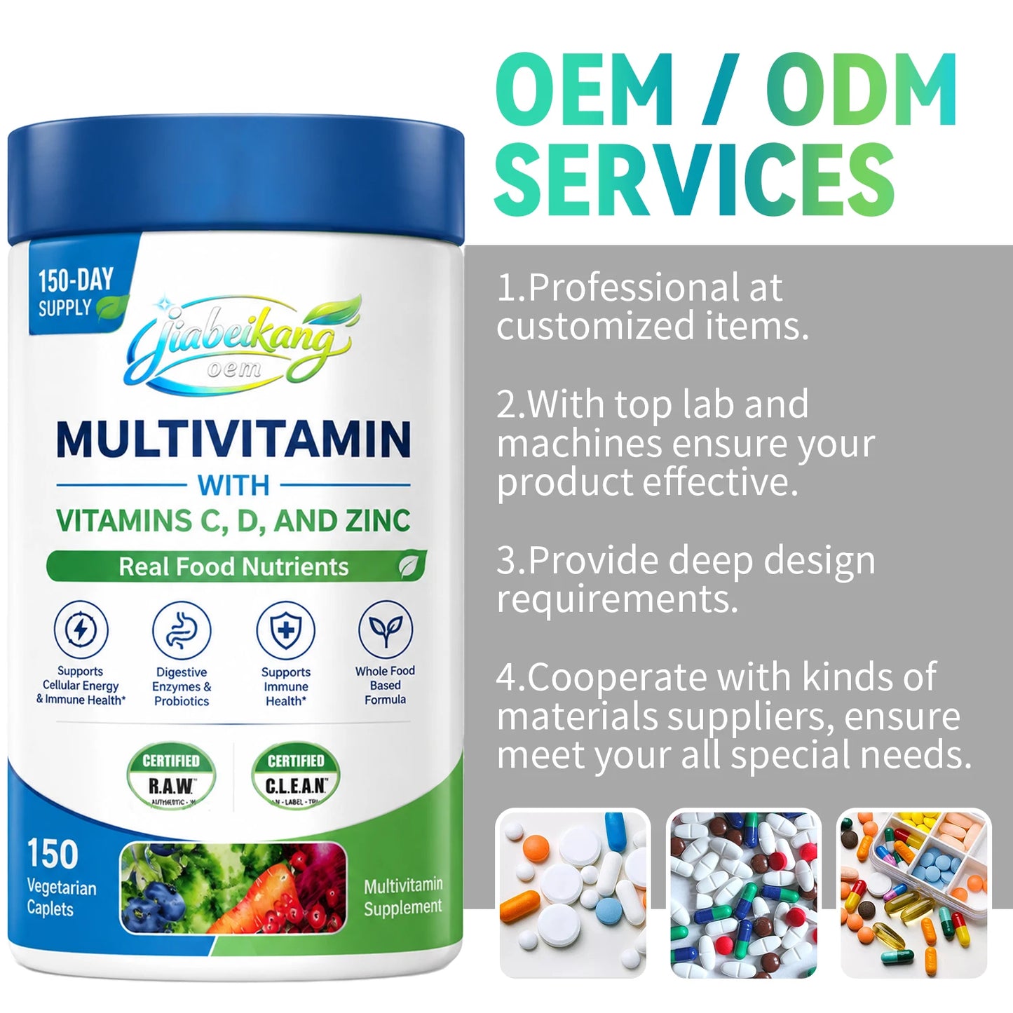 Custom Private Label Vegan Multivitamin Tablets with Organic Superfood Blend Enzyme Probiotic Formula Daily Nutritional Support