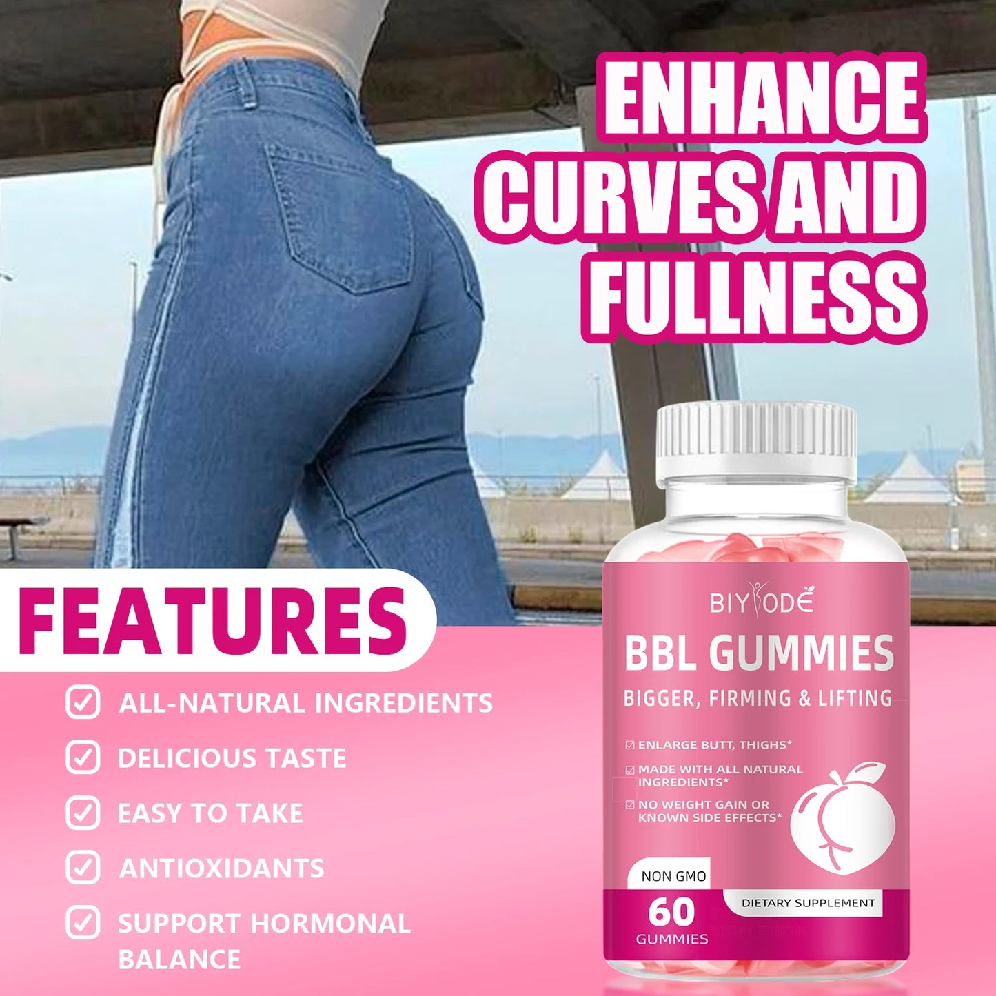 Bigger Hip and Butt Lifter Booster Enlargement Enhancement for Women Pour Les Fesses En Sachet BBL Gummies
