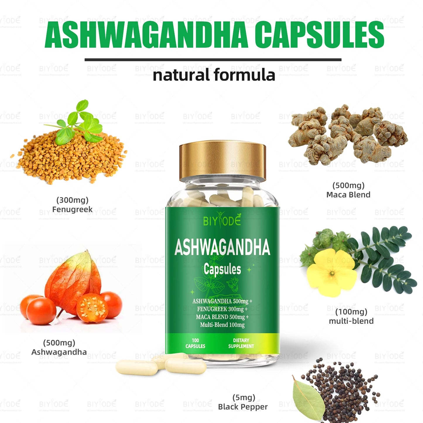 biyode effective formula ready stock wholesale herbal maca ashwagandha extract deep sleep dietary supplement ashwagandha capsule