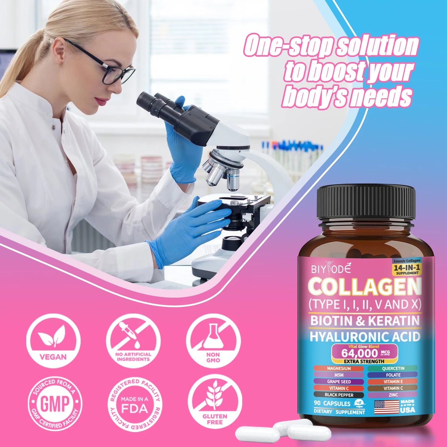 OEM ODM custom private label supplement manufacturer 14 in 1 collagen capsules