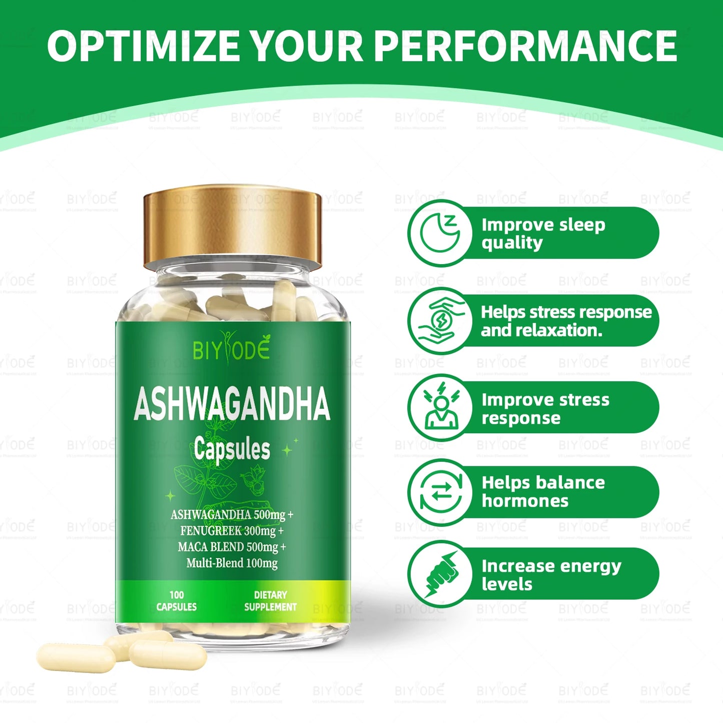 biyode effective formula ready stock wholesale herbal maca ashwagandha extract deep sleep dietary supplement ashwagandha capsule