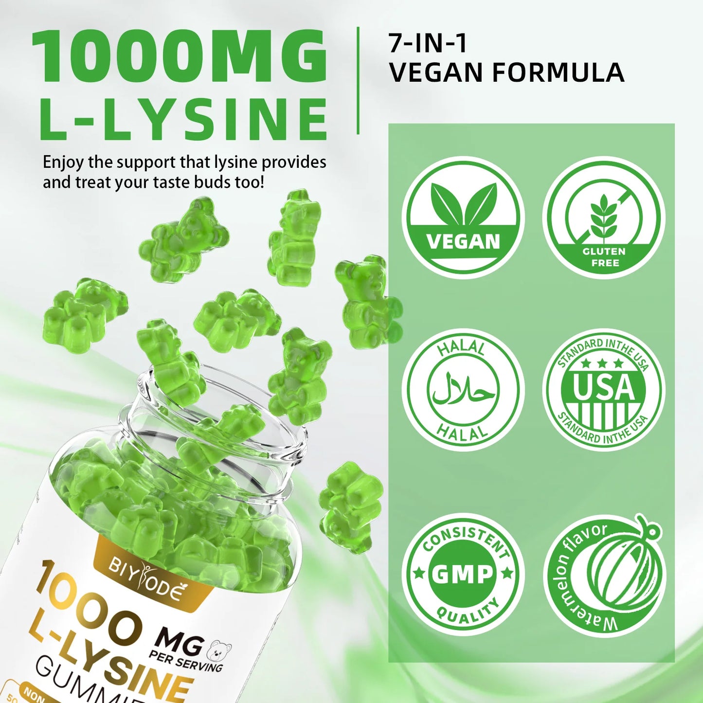 Custom Private Label L-Lysine Gummies Sugar Free Watermelon Flavor Daily Nutrition Supplement