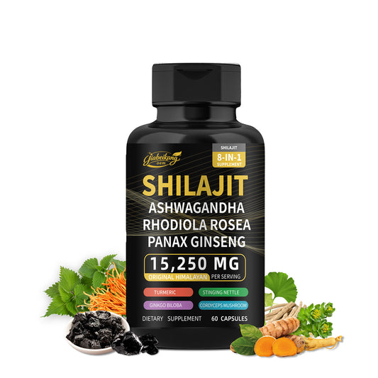New good ready formula pure himalayan shilajit capsules with ashwagandha ginseng healthcare vitamin 8 in 1 energy supplement